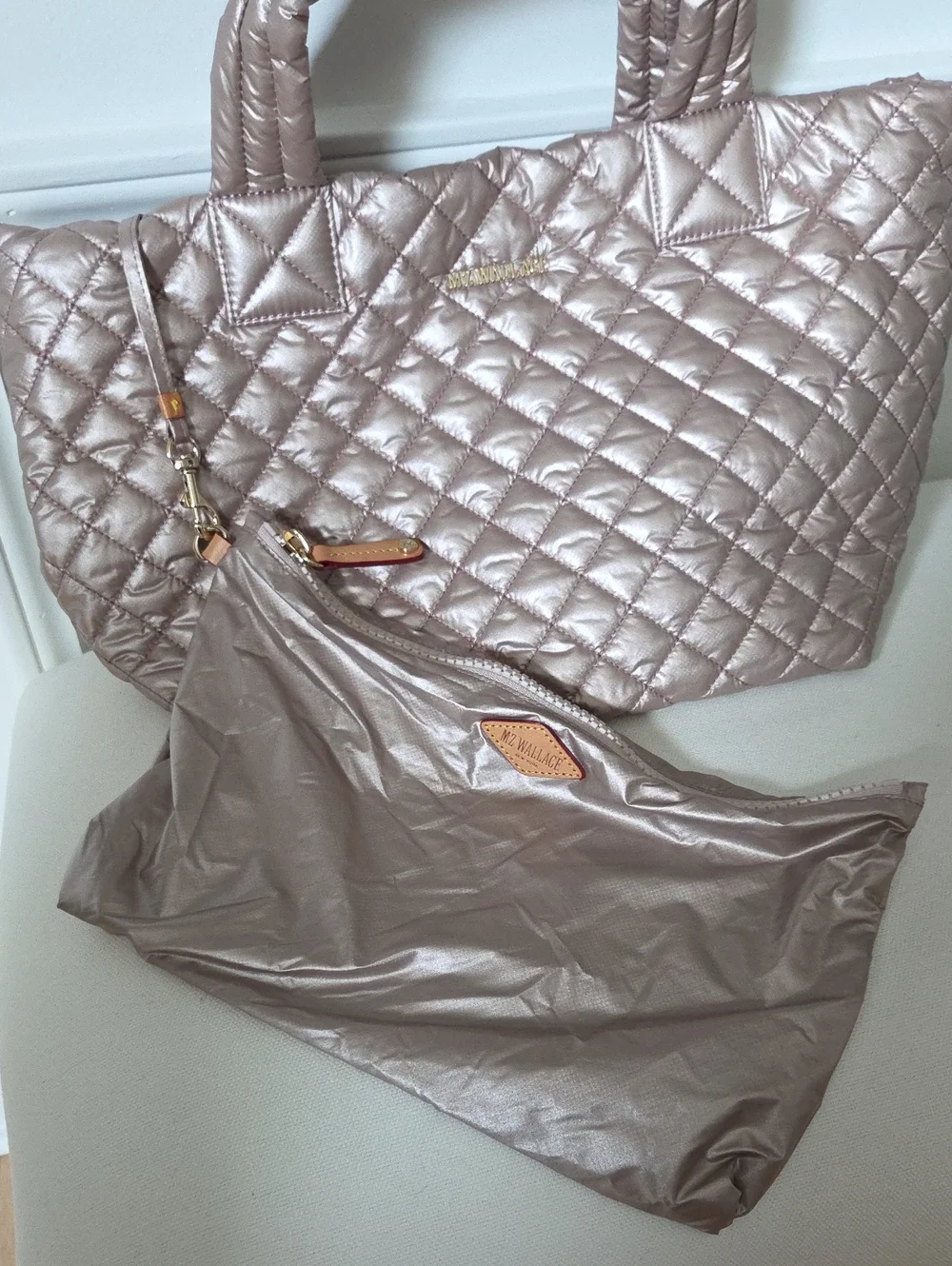 Quilted Metallic Tote Bag - Champagne Pink by MZ Wallace - Picture 7 of 7